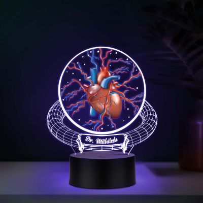 Personalized Anatomical Heart 3D LED Night Light Medical Desk Lamp Gift for Cardiologists, & Heart Surgeon 7 Color Changing Acrylic Lamp for Office, Study Table & Clinic Decor
